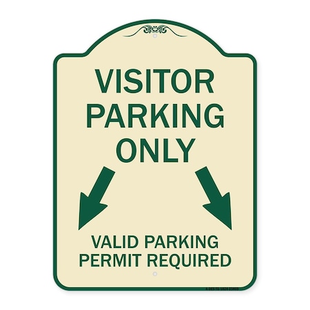Parking Area Visitors Parking Only Valid Parking Permit Required With Both Side Down Aluminum Sign